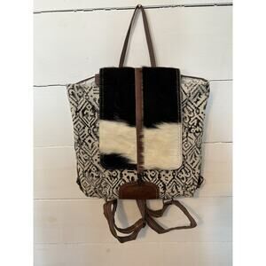 Myra Bag Handmade Oriental Backpack Upcycled Canvas & Cowhide Leather NEW